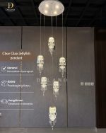 Lampu Void Kristal Clear Glass Jellyfish 8188 (6+1 Lights) Chrome