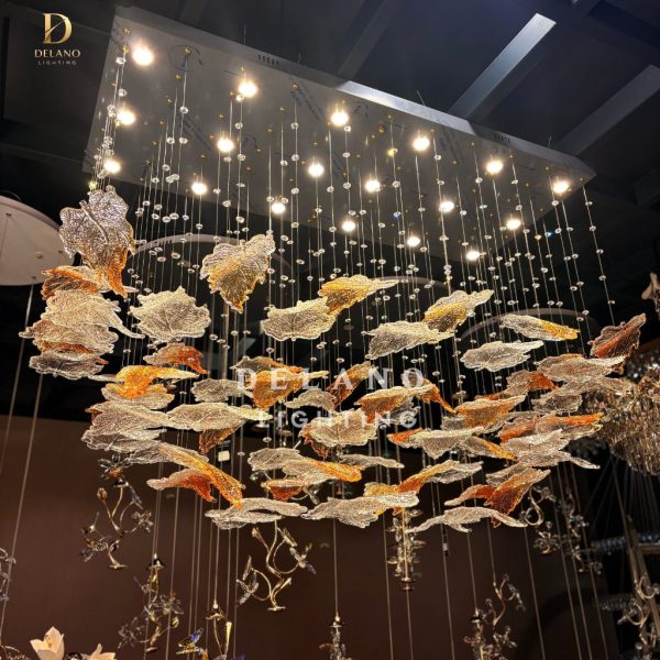 Lampu Plafon Kristal The Amber Leaf SK-03-L-1200-W-500 Luxury Gold