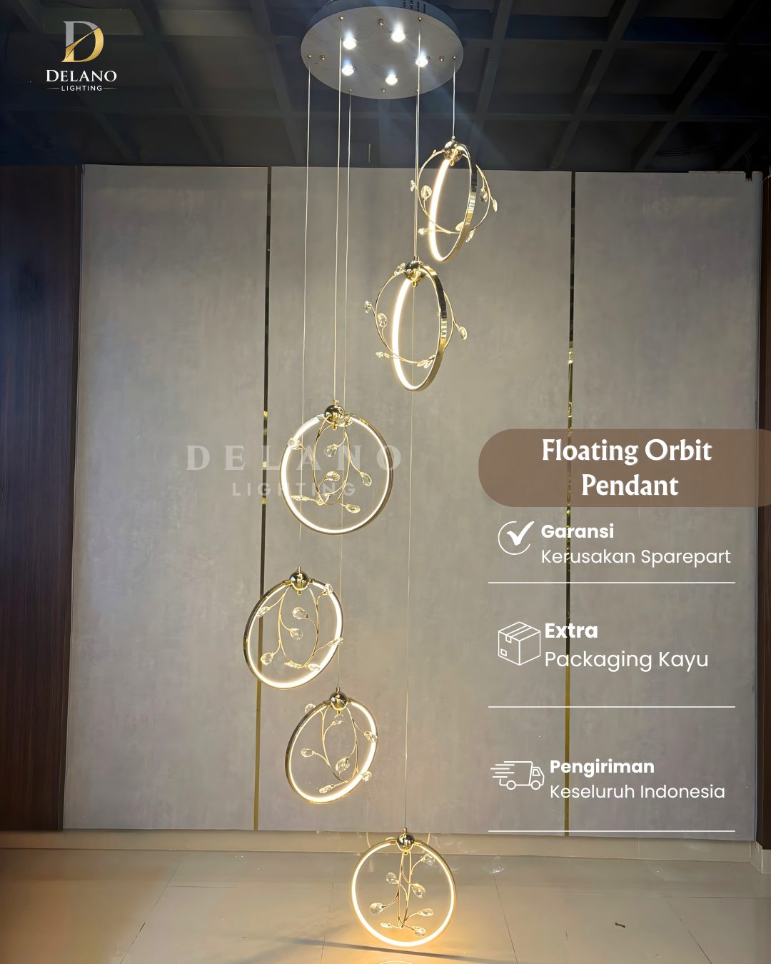 Lampu Void Kristal Floating Orbit Pendant 2077 (6 Lights) Gold