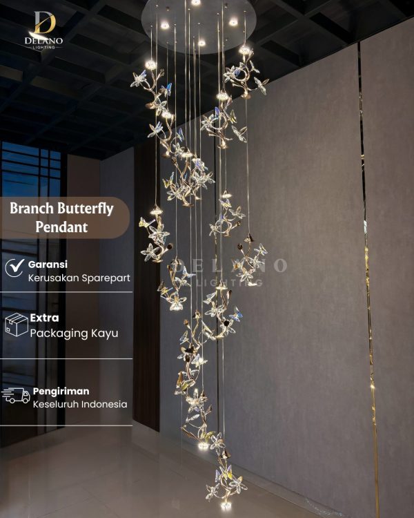 Lampu Void Branch Butterfly Crystal Pendant 8191-15 Gold
