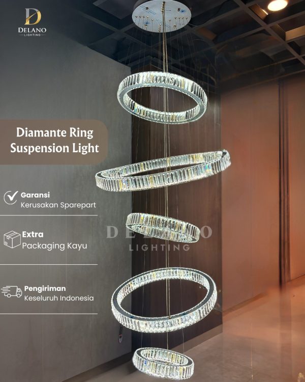 Lampu Void Kristal Diamante Ring Suspension Light CLY-6607-5 Gold