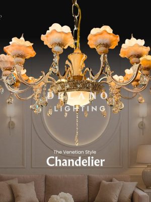 Lampu Gantung Kristal Chandelier Venetian Style 3864-ONY-10+5 Softgold