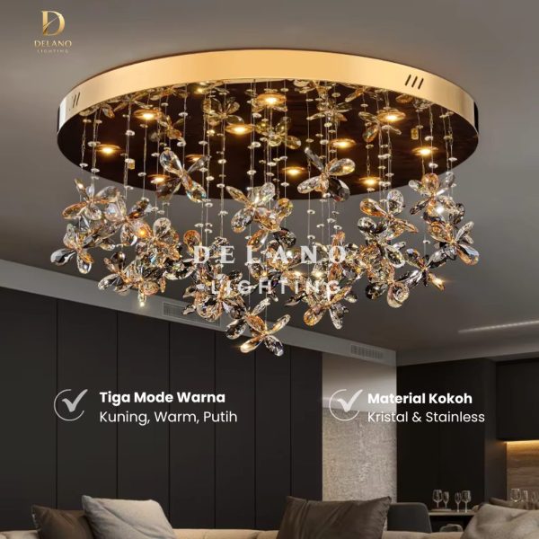Lampu Plafon Kristal Black Amber 69029-800 Luxury Gold