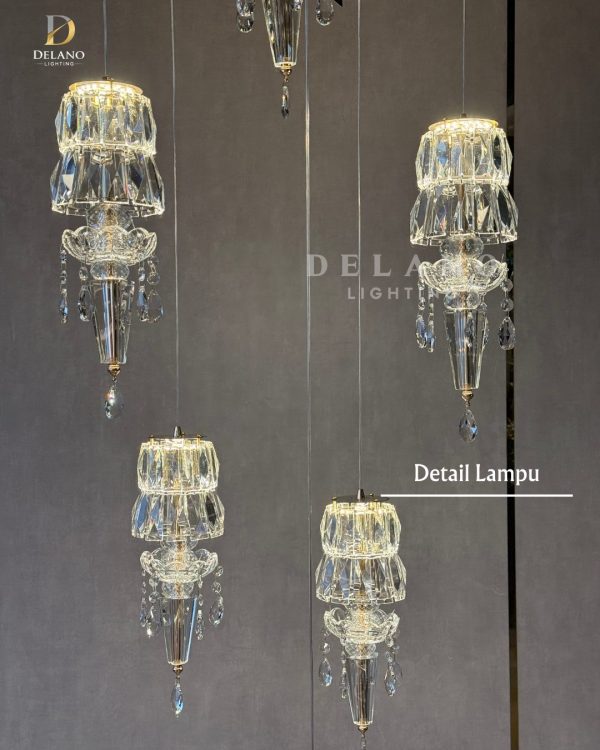 Lampu Void Kristal Clear Glass Jellyfish 8188 (6+1 Lights) Chrome