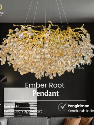 Lampu Gantung Kristal Premium Ember Root Untuk Ruang Tamu 9002-D850-90