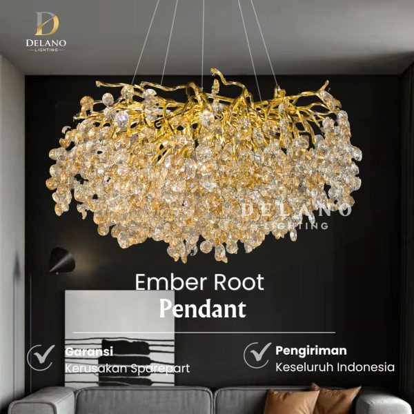 Lampu Gantung Kristal Premium Ember Root Untuk Ruang Tamu 9002-D850-90
